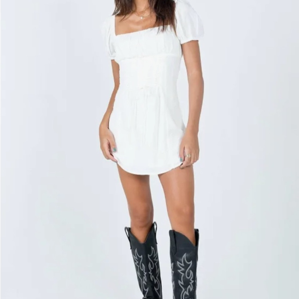 Princess Polly White Ribbed Puff Sleeve Mini Dress